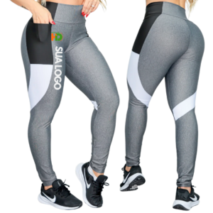 Legging Feminina Personalizada com Detalhe Colorido nas Pernas e Bolsos Laterais