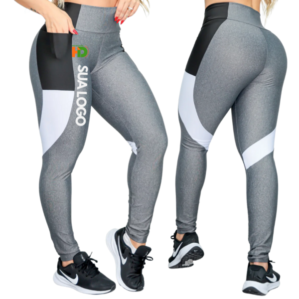 Legging Feminina Personalizada com Detalhe Colorido nas Pernas e Bolsos Laterais
